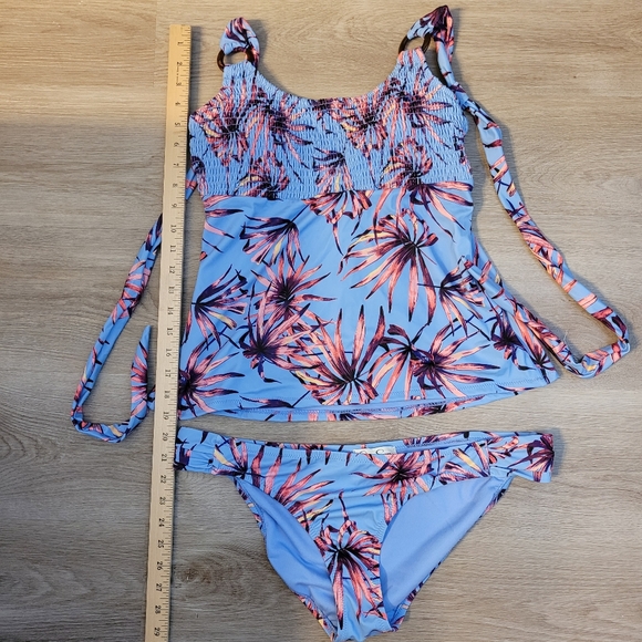JESSICA SIMPSON  Smocked Tankini Swim Top & Matching Bikini Bottom Botanical XL - Picture 5 of 16